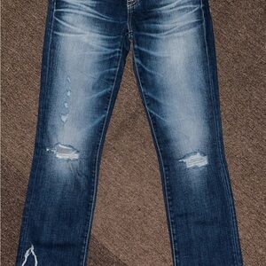 Big Star Blue Ankle Cropped Jeans with Distressed Details